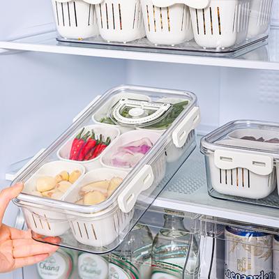 Divided Fridge   Airtight Divided Refrigerator Container with Lid Vent Valve Date Recorder for Vegetables Fruits