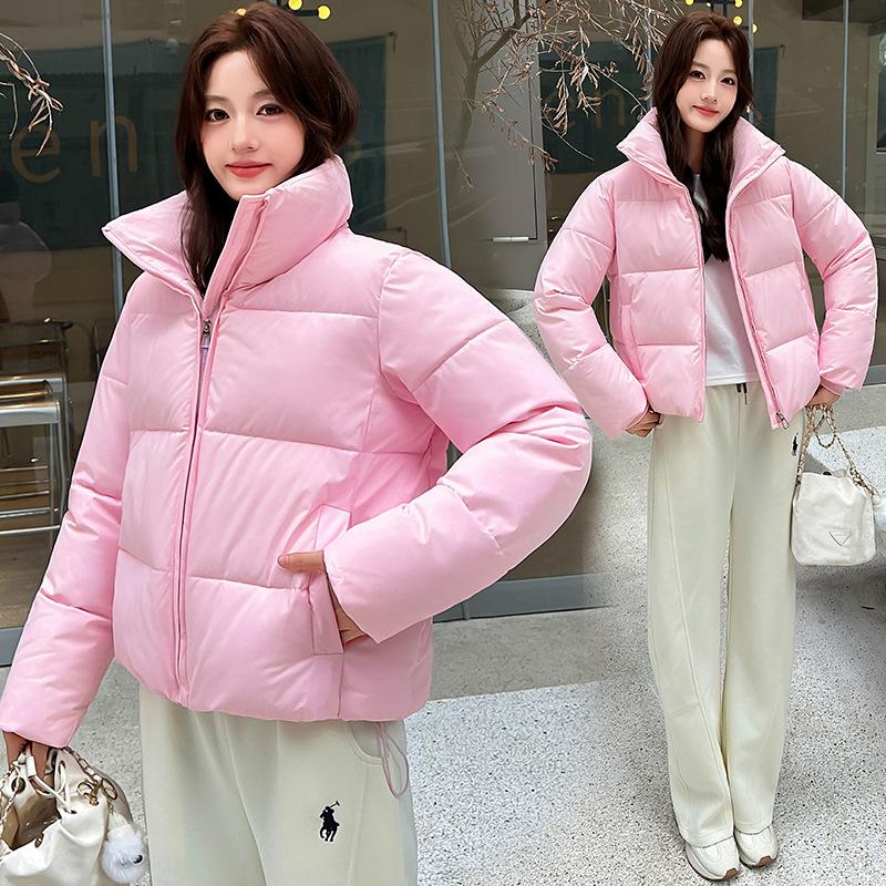Short Stand-Up Collar Down Cotton Clothes Women'S Simple Loose Clothes Jacket Solid Color