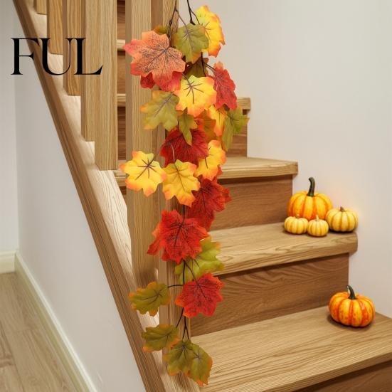 Harvest Festival Decor Artificial Maple Leaf Vines, Realistic Flexible Autumn Garland, Fall Hanging Vine for Fireplace Decoration Seasonal Rattan Home