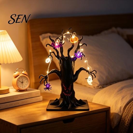 Halloween Centerpiece for Dining Table Lighted Spooky Dead Tree Tabletop Decor, Ghost Face Haunted Indoor Party Decorations with Pumpkin Spider