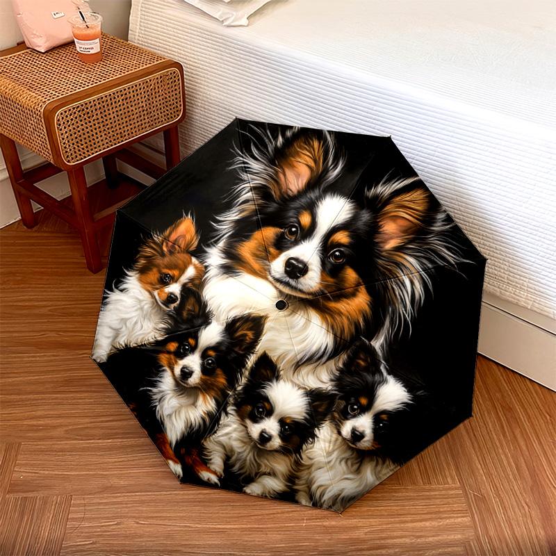 1 Pezzo Ombrello Pieghevole Automatico - Fantasia Cane Papillon, Design Portatile e Pieghevole con 8 Stecche, Regali di Natale per Compleanno