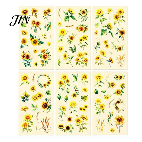 Nature Themed Stickers 6 Sheets/Set Natural Flower Scrapbook Stickers, Waterproof PVC Floral Plants Decals, Botanical Art Transparent Decorative