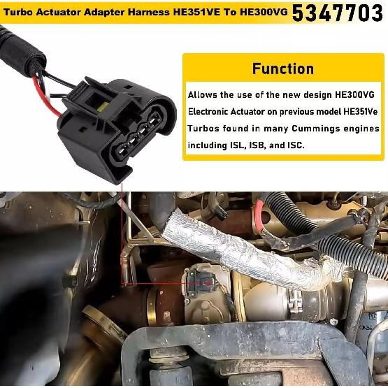 Turbo Actuator Adapter Harness Fit for 2007-2012 Cummins 6.7L Engine ISB Holset VGT, Compatible with 6.7L Dodge Ram Truck ISB Holset