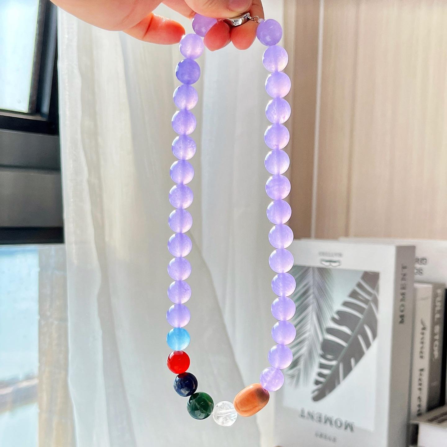 12Mm Purple Quartzite Natural White Crystal Lapis Lazuli Agate Necklace Collarbone Chain