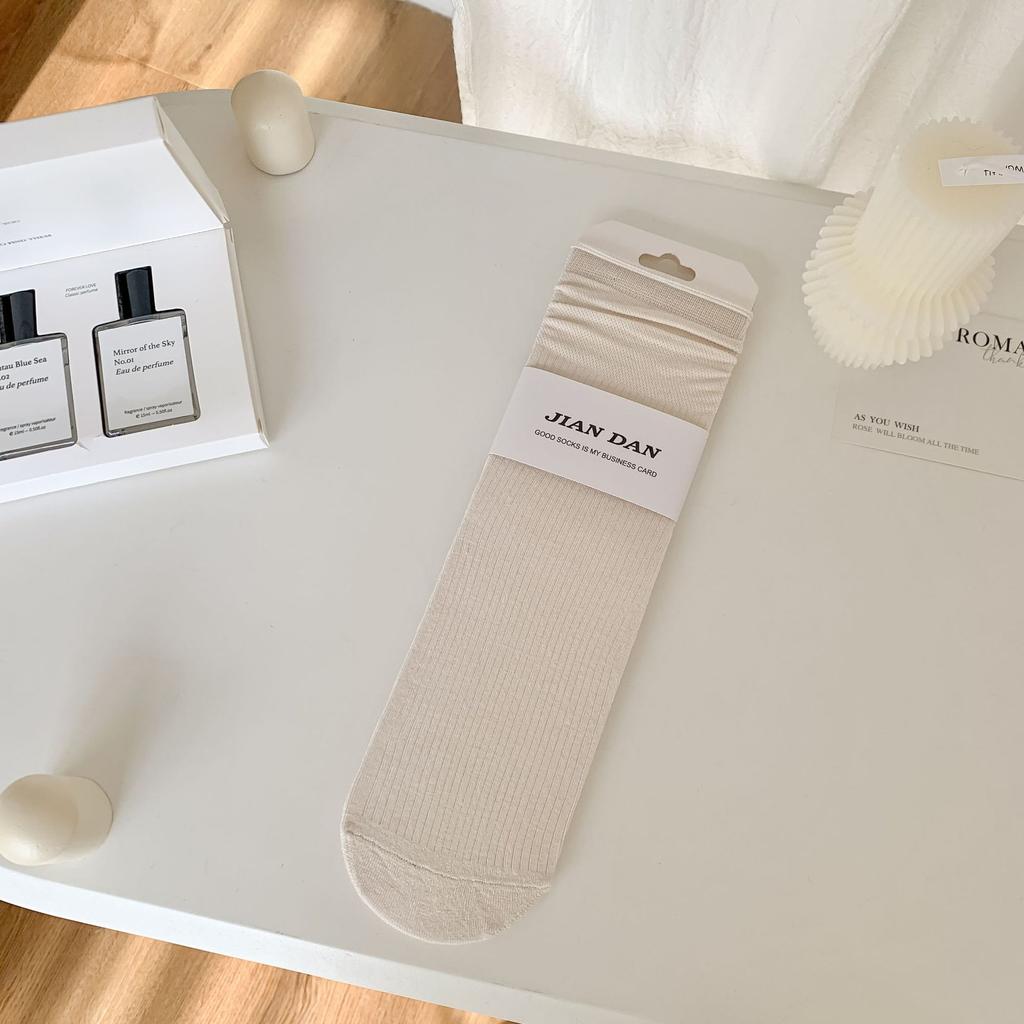 Bamboo Fiber Socks Stack Socks Thin Solid Color Mid-Leg Socks Cotton Stockings Style Summer