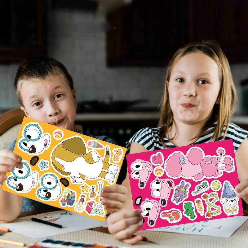 6/12Sheets Bluey Animation Family Cartoon Puzzle Sticker DIY Phone Laptop Luggage Skateboard Graffiti Decals Fun for Kid Gift