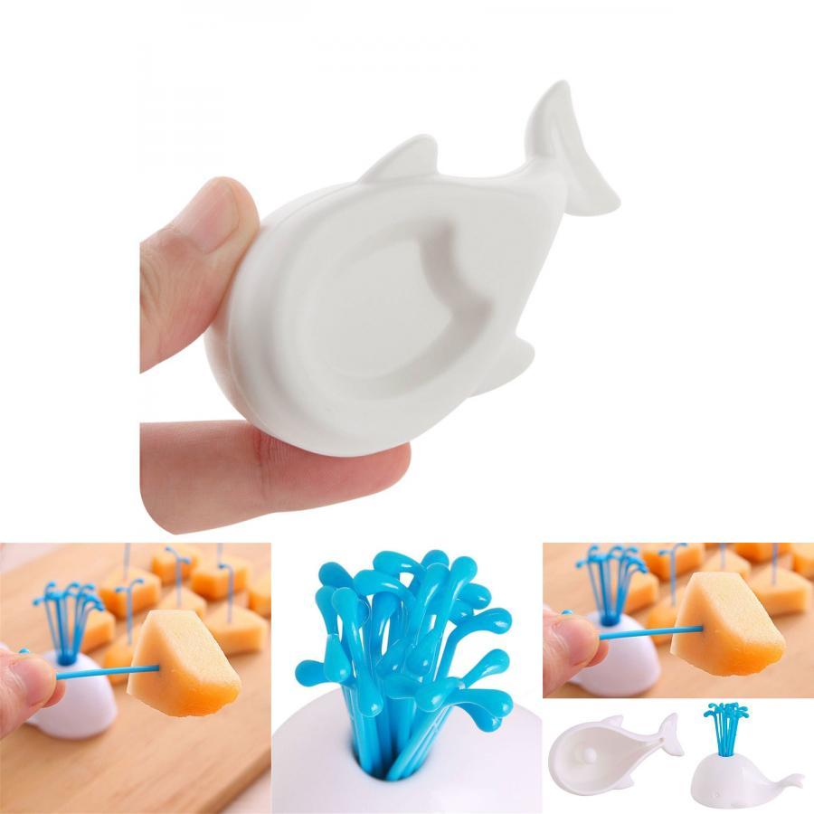Premium Quality Whale Holder With 16 Decorative Forks For Fruits And Vegetables