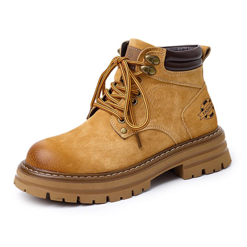 Осень 2025 Ранняя зима Обувь Женская Натуральная кожа Ботильоны Толстая подошва Женская Мода Одинарные ботинки 40 жёлтый 4740₽