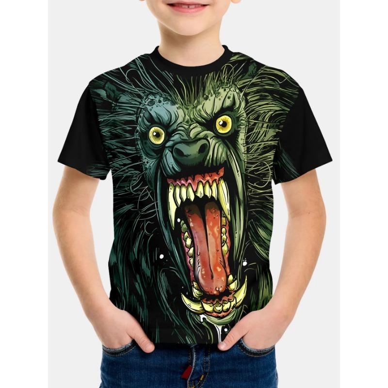 Animal Wolf Pattern 3d Printe Children's Tops Summer Boy's Round Neck Casual Short Sleeve Kids Clothes T Shirt