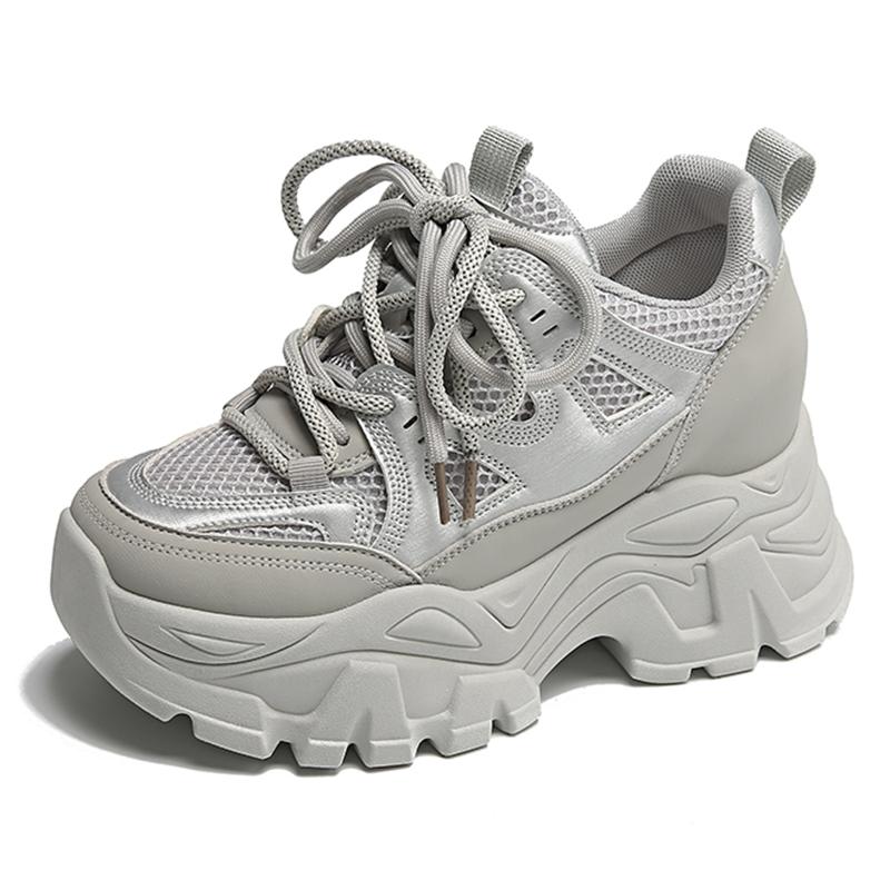 Breathable Chunky Platform Sneakers Women Lace-Up Thick Bottom Vulcanied Shoes Female Fashion Patchwork Non-Slip Casual Shoes
