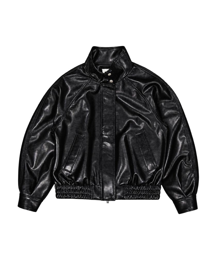 FRANTICSERVICE High-Neck Leather Blouson - Black