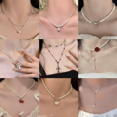 Pearl Love Necklace Small Design High Sense Simple Temperament Clavicle Chain Women's Bow Light Luxury Exquisite Neck Chain Tide