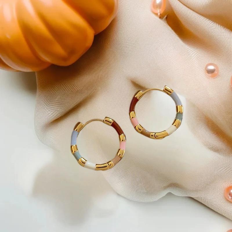 Korean Fashion Colorful Enamel Mini Metal Round Hoop Earrings For Women Daily Wear Party Sexy Sweet Ears Accessories