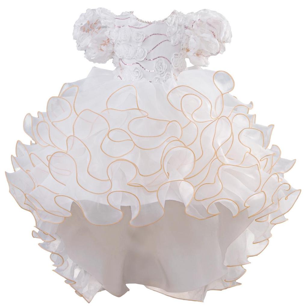 2025 New Children's Princess Dress with Rose 3D Appliques, Bow, and Cake Train