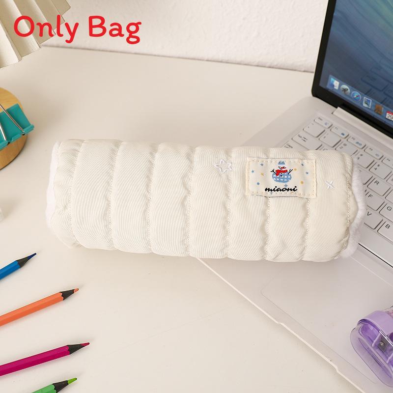Style Large Capacity Pencil Case With Plush Snowman Design For Students And Office Use