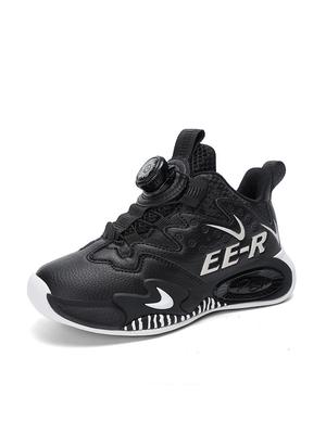 Spring and Autumn Children's Basketball Shoes Leather Surface Waterproof Rotary Buckle Boys' Practical Sneakers Running Sneakers