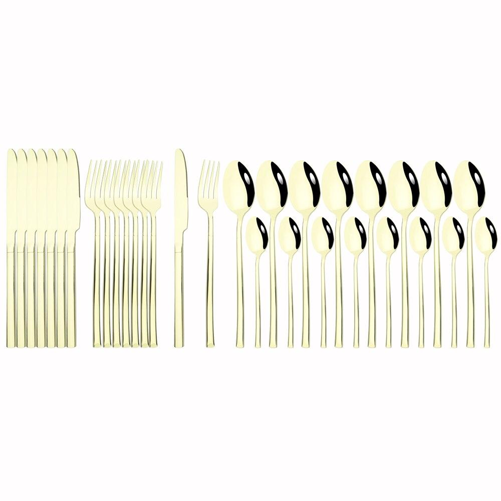 32Pcs Black Gold Cutlery Set Knife Forks Coffee Spoons Dinnerware Set Stainless Steel Tableware Western Kitchen Silverware Set