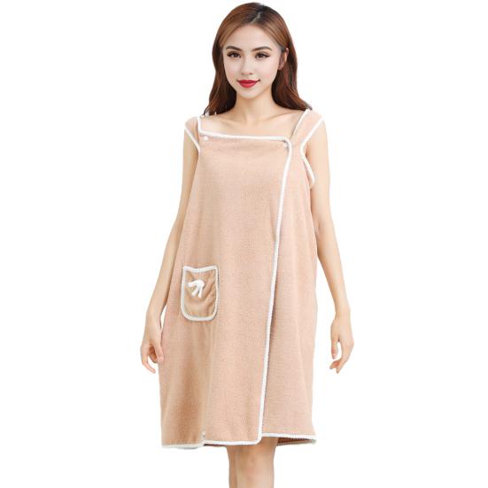 Yousheng Women Bath Wrap Coral Velvet Bath Dress Quick Dry Towel with Bowknot Pocket Absorbent Bath Towel for Home Hotel Dormitory