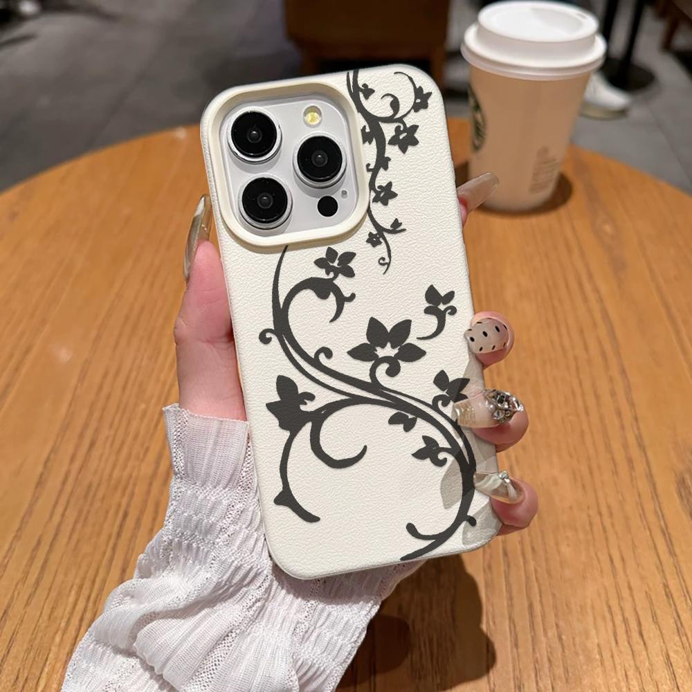 Minimalist Vine Patterns Phone Case For IPhone 17 Air 16 15 14 Plus 11 13 12 Pro Max Shockproof Leather Fresh And Niche Cover