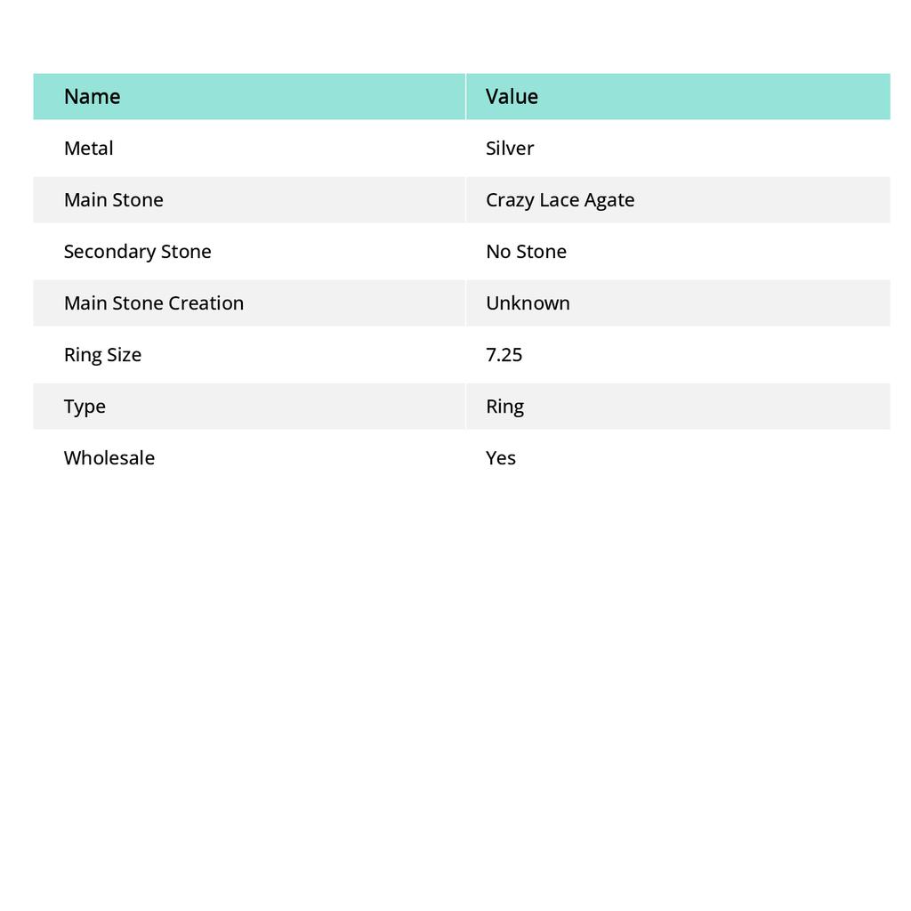 Crazy Lace Agate 7.25" Gemstone Handmade Ethnic Design Gift Jewelry Ring K6g71