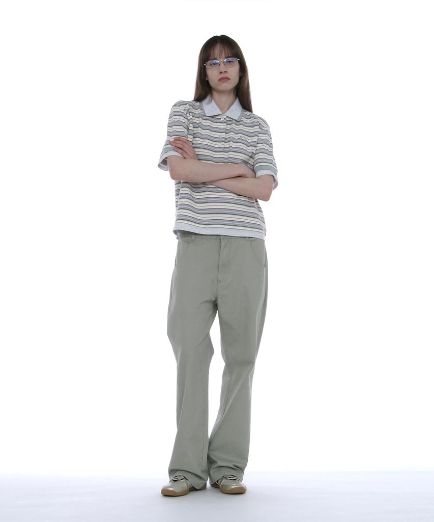 PARTIMENTO WOMEN Double Layered Stripe Polo Tee_Sky