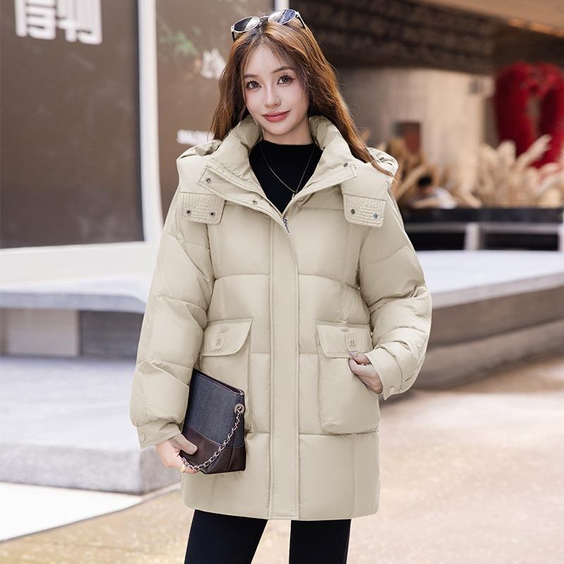 

Winter new down cotton-padded clothes women s medium and long thickened cotton-padded clothes fashion loose hooded warm cotton-padded jacket 4XL suggestion [165--180] catties бежевый
