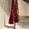 2026 European and American Spring and Summer Sleeveless Skirt Temperament Women's Solid Color Pocket Long Dress Dress