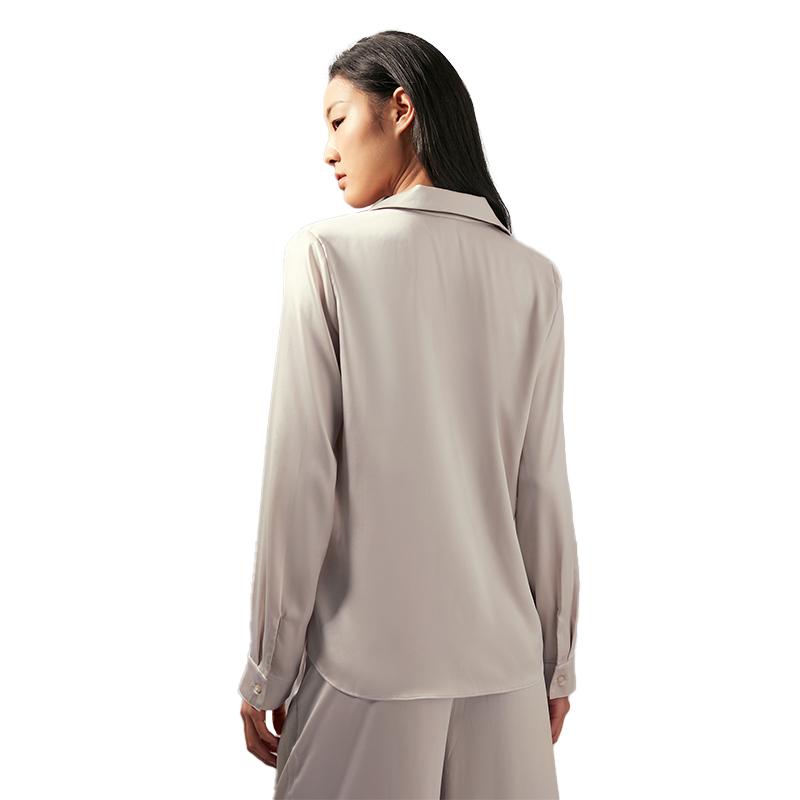 Calvin Klein Casual Minimalist Button-Down Glossy Smooth Home Pajama Top Women Tops Beige QS7297