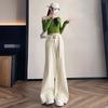 Comfortable Beige Apricot High Waisted Micro Flared Denim Trousers Not Sticky Leg Loose Large Size Women's Wide Leg Flared Trousers Long Denim Pants