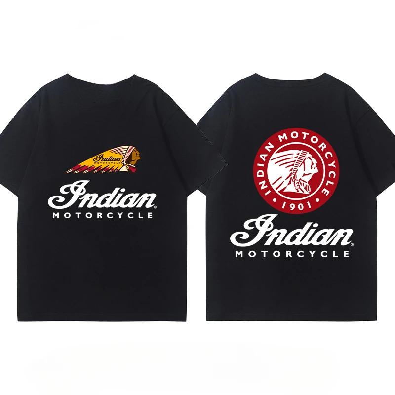 GUOYAN TOP Indian Motorcycle Zware Locomotief Cruisefiets Rijdpak Club Print Zomer Katoen Casual Motorfiets Heren- en Dames T-shirt L