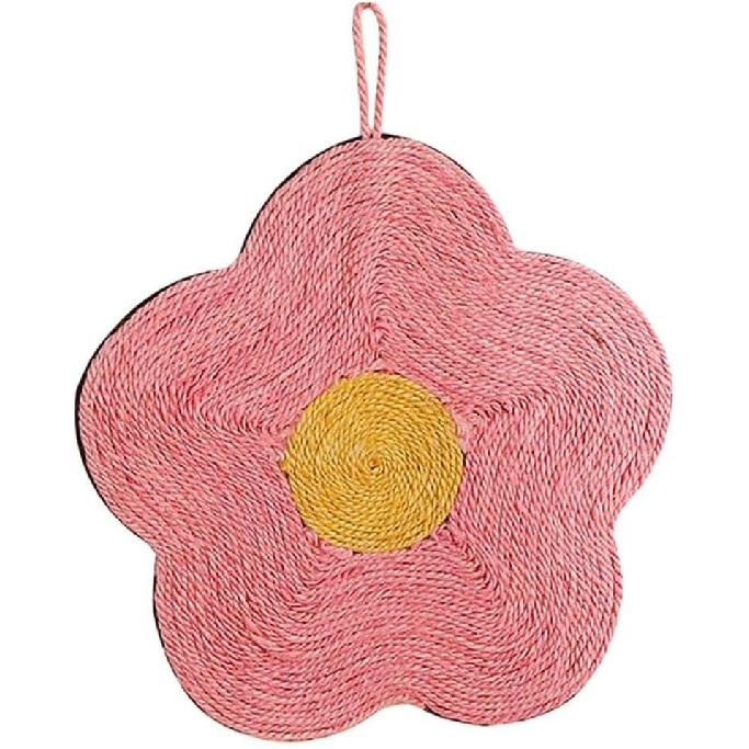 Hanging Wall Mounted Sisal Cat Scratching Board Scratch Pad with Suction Cup for Grinding Claws Scratcher Interactive Toy, Red Flower 40x40cm