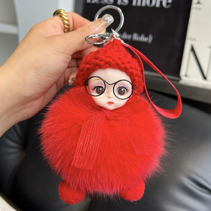 Echter Fuchspelz Puppe Auto Schlüsselanhänger Anhänger Niedliche Plüschpuppe Puppe Buchtaschenanhänger Paargeschenk