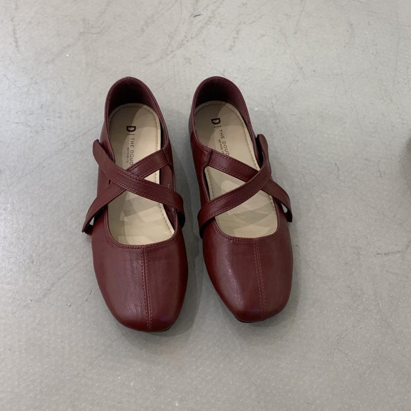 Korean Version of Cross-strap Silver Loafer Beanie Shoes 2025 Spring and Autumn New Gentle Ballet Flat Single Shoes Women's Ladyshoes