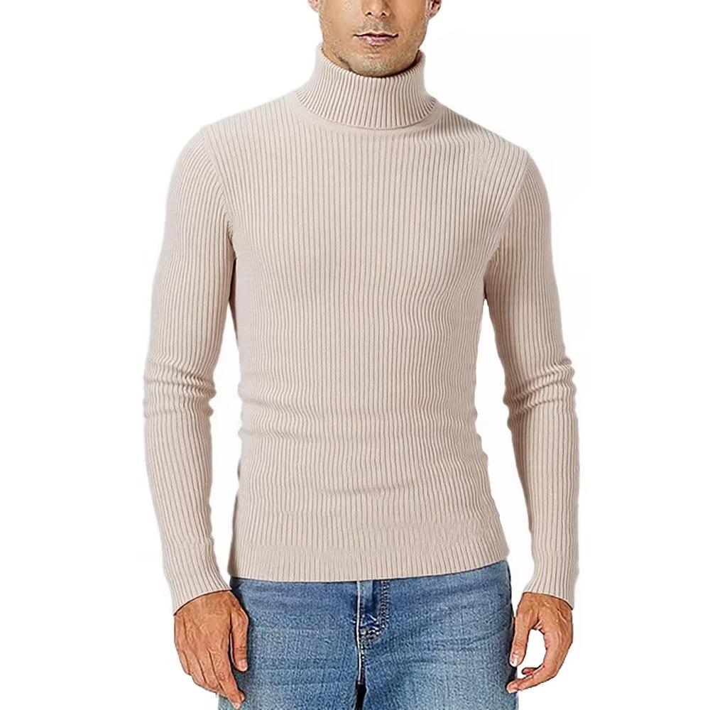 Men's Ribbed Knit Turtleneck Sweater with Long Sleeves - Slim Fit Classic Pullover Top for Fall and Winter Layering and Daily Wear.