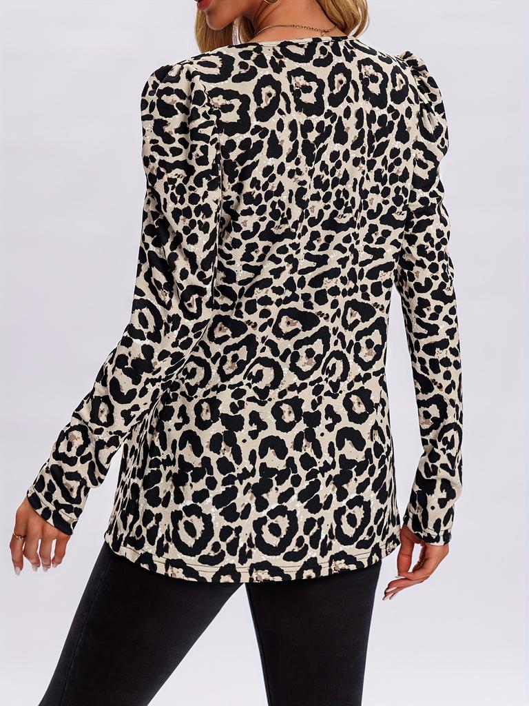 2025 New Cross-Border Long Sleeve Leopard Print Cardigan Mid-Length Open Front Pure Color Polo Collar Princess Sleeve Shirt
