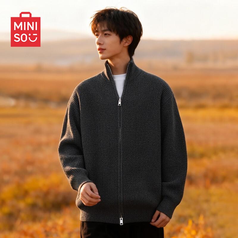 MINISO Men's Double Zipper Cardigan Sweater Jacket