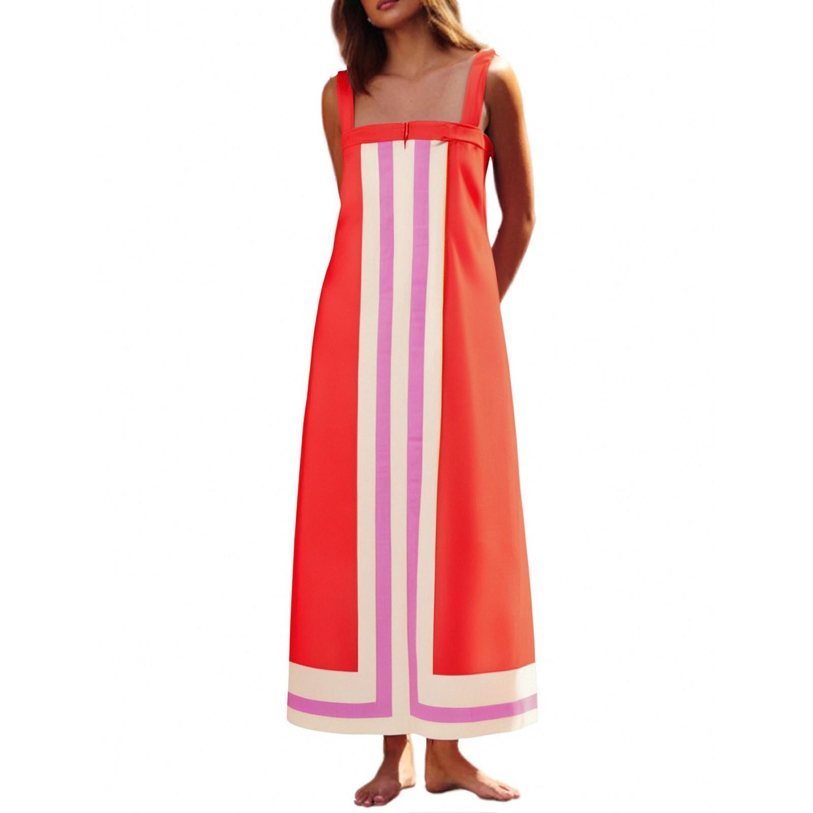 

Женские модные платья без рукавов с цветными блоками и бретельками XL