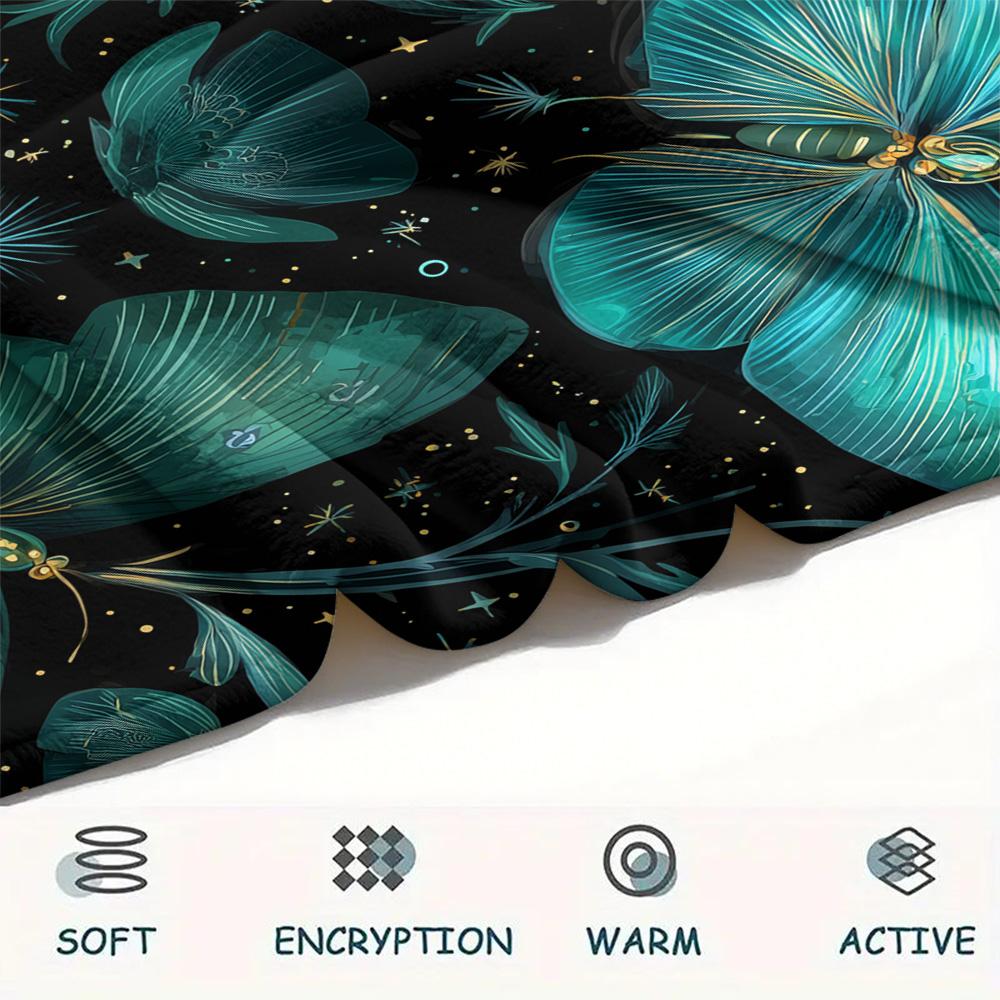 Cyan Butterflies Print Flannel Blanket, High quality Comfortable for All Seasons, Home Decor, Warmth and Comfort