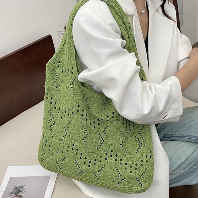 New Woven Underarm Bag Bohemian Knitted Bag Seaside Vacation Beach Bag Hollow Shoulder Bag