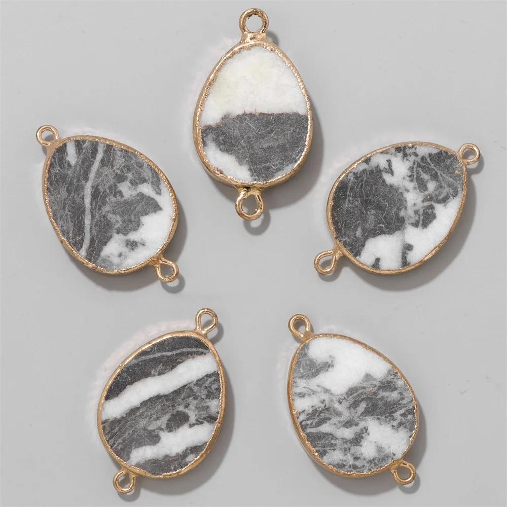 2pcs 2 Hole Natural Stone Pendants Gold Plated Water Drop Connector Accessories for Jewelry Making Diy Necklace Earring 20*35MM
