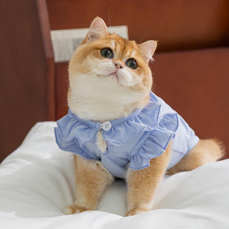 

Spring and Summer Cat Clothes Cartoon Printed Lace Collar Vest Blue Cat Kitten Hairless Cat Pet Clothes Dog Clothing XXL (recommended weight 15-10kg) бонді синього кольору