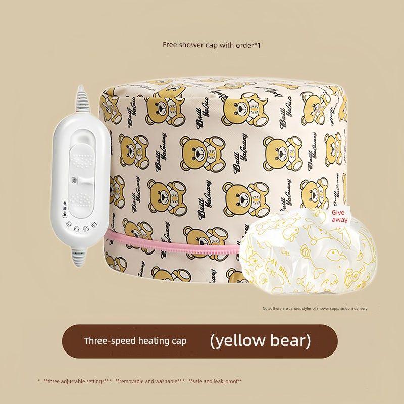 

Heated Cap Hair Mask Steam Hair Care Hair Dyeing Hair Care Oil Treatment Household Electric Heating Cap for Women Home Perm Three-Speed Cartoon Bear [Yellow]