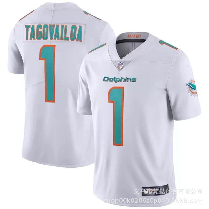 Miami Dolphins NFL Football Jersey 10 Hill 17 Waddle 1 13 White Blue Short Sleeve Cotton V-Neck Sportswear Men Women