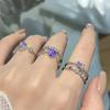 LATS 2PCS Crystal Crown Adjustable Ring Irregular Geometry Vintage Rings Set for Women Girls New Fashion Jewelry