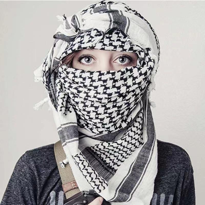 New Four-Sided Tassel Arabic Headscarf - Square Tactical Scarf for Outdoor Muslim Wear