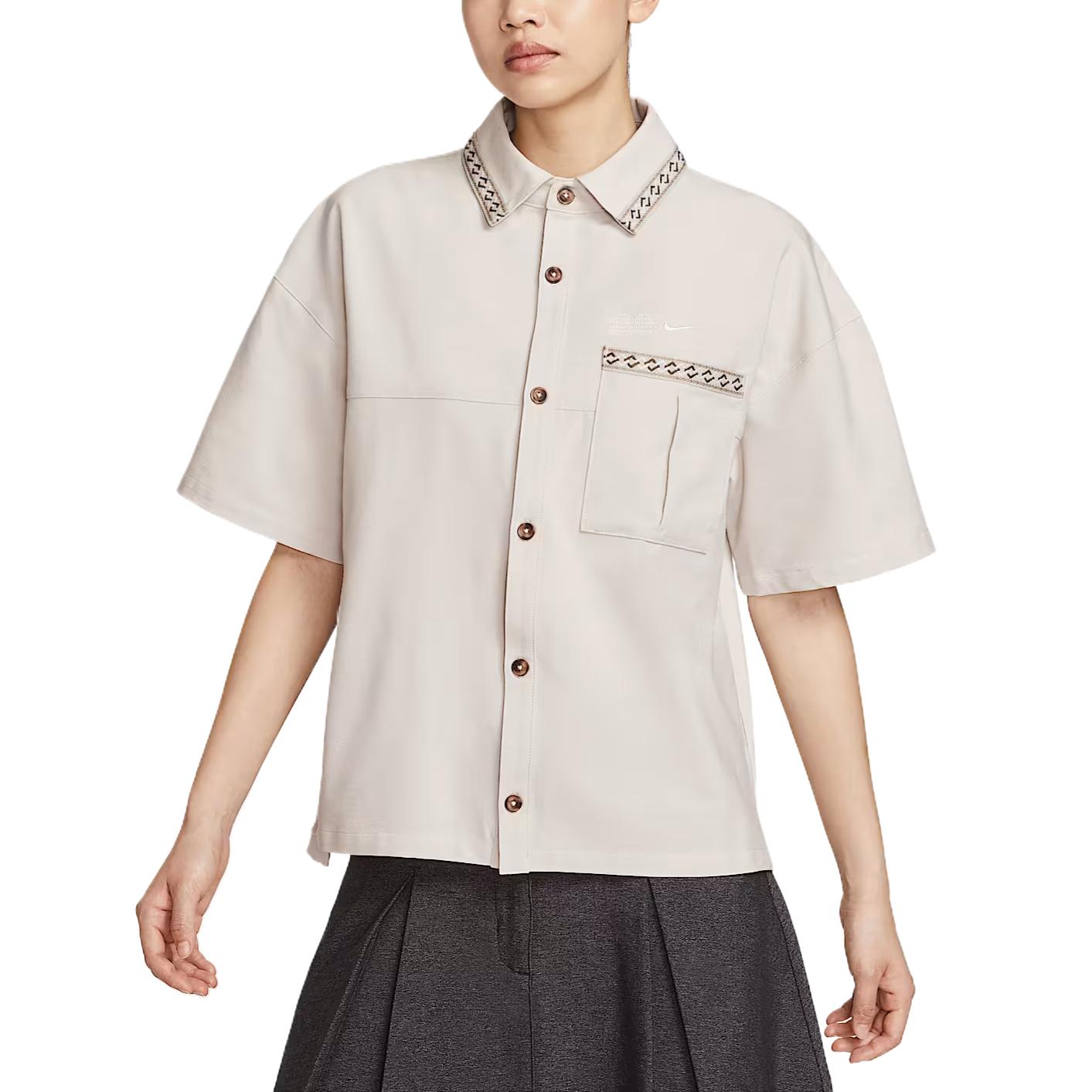 

Nike Comfortable Fashionable Minimalist Versatile Solid Color Short Sleeve Shirt Women tops Beige HJ0350072 M