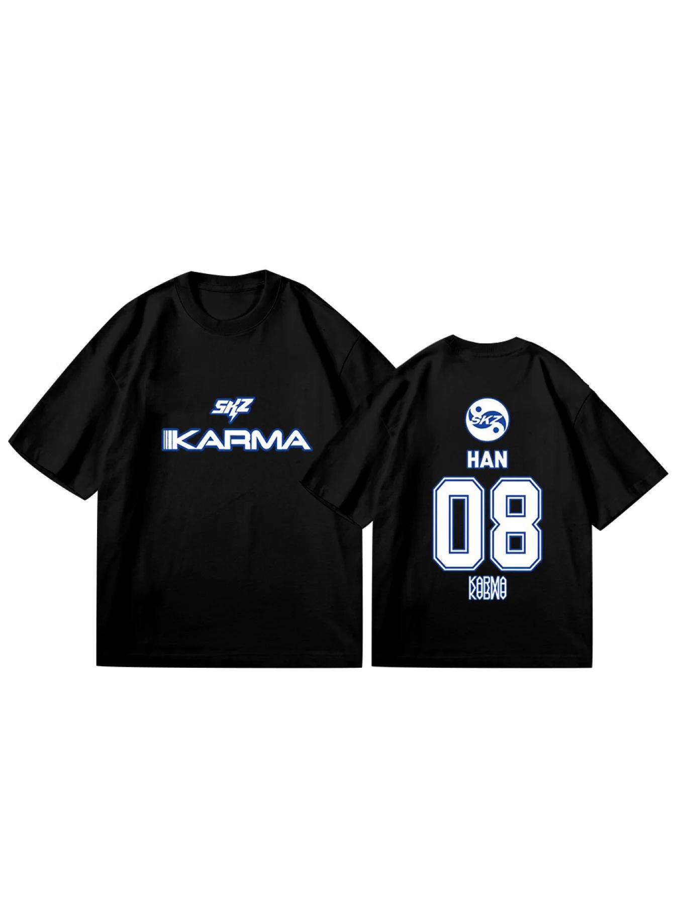 

KPOP KARMA Футболка с коротким рукавом Женская Мужская Харадзюку Топы Винтажные Эстетичные Графические Футболки Хлопковые Футболки Уличная Одежда Оверсайз Топ 4XL