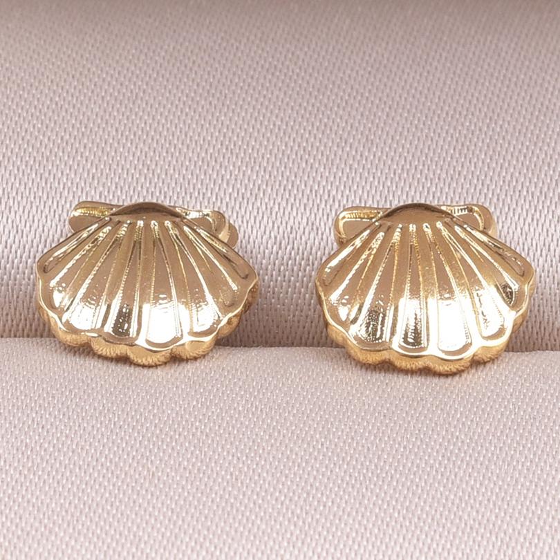 Never Fade Gold Color Earrings With Earplug Round Heart Shell Fashion Jewelry Stainless Steel Earrings For Women Men Accessories