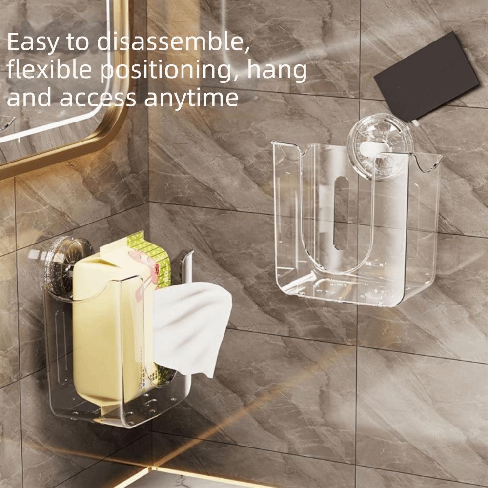 Punch-Free Suction Cup Tissue Box Transparent Face Towel Dispenser Wet Wipes Storage Box Kitchen