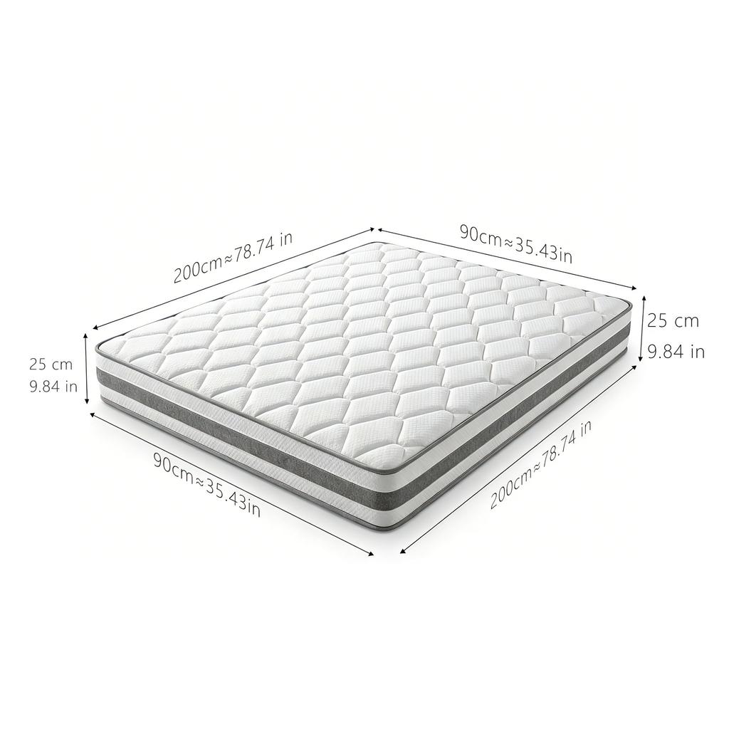Mattress 90x200 H4 height 25cm with comfort foam, 7-zone pocket spring mattress ergonomic, adult spring mattress OEKO-TEX certified